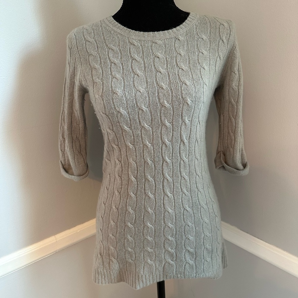 White + Warren Grey Cashmere Cropped Sleeve